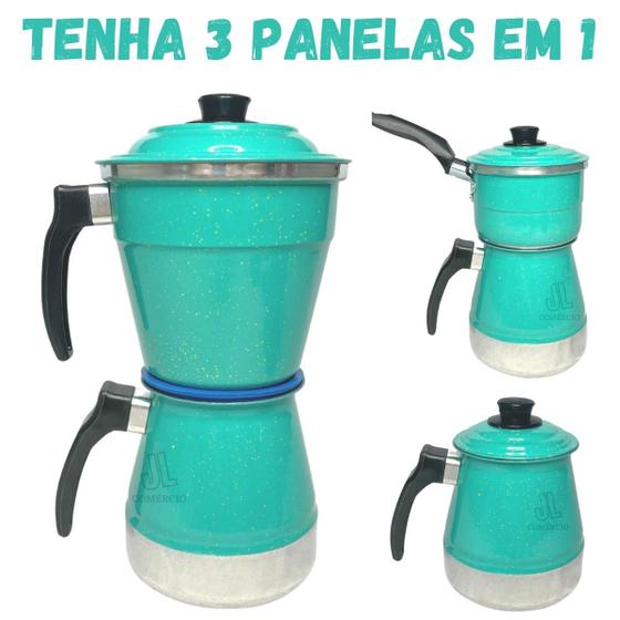 Kit 3 em 1 Multiuso Cafeteira Econômica 1L Italiana em Alumínio 6 8 10 Xícaras + Cuscuzeiro Individual Porção Unica + Fervedor Menor preço em Kit 3 em 1 Multiuso Cafeteira Econômica 1L Italiana em Alumínio 6 8 10 Xícaras + Cuscuzeiro Individual Porção Unica + Fervedor