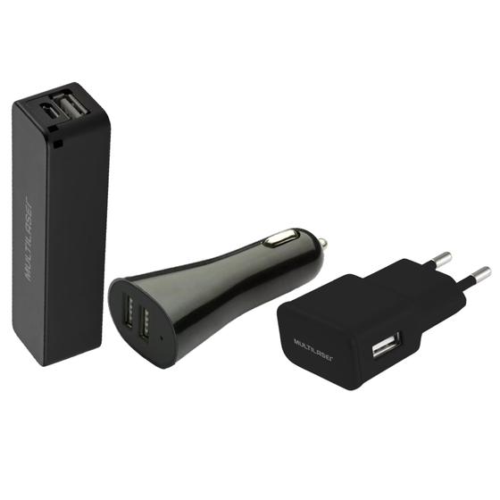 Imagem de Kit 3 Em 1 Power Bank Cabo Micro Usb E Carregador Automotivo E Parede CB081 Multilaser