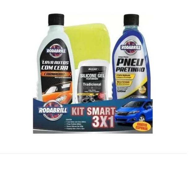 Imagem de Kit 3 Em 1 Rodabrill Lavar Carro Silicone +Shampoo +Pretinho