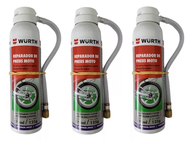 Imagem de Kit 3 Enche E Tapa Furo Reparador Pneu De Moto 170ml Wurth