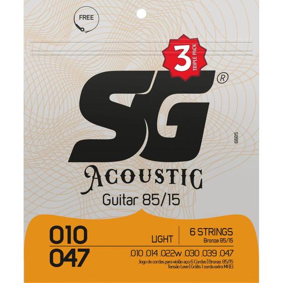 Imagem de Kit 3 Encordoamento Sg Violão Aço 010 Bronze 85/15