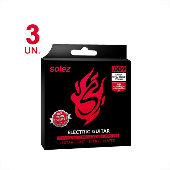 Imagem de Kit 3 Encordoamento Solez Guitarra Cordas 009 SLG9