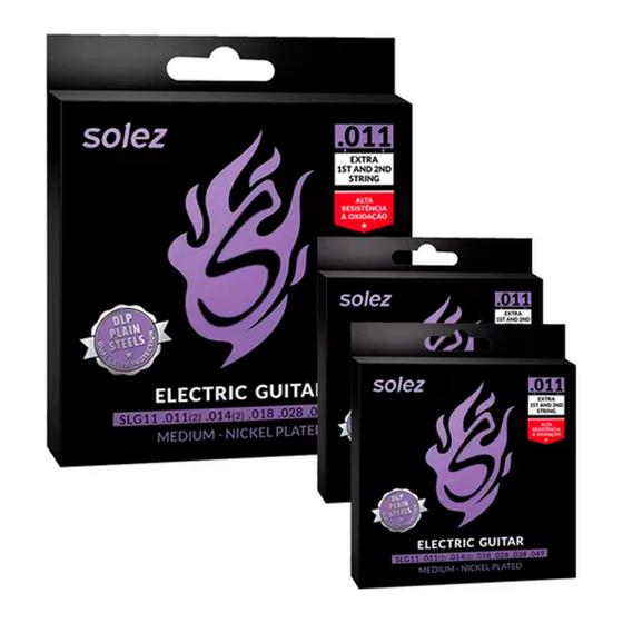 Imagem de Kit 3 Encordoamento Solez Guitarra Cordas 011 Slg11 Com Dlp