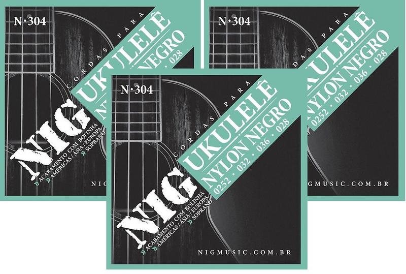 Imagem de Kit 3 Encordoamentos Corda Ukulele Nylon Preto - NIG N304