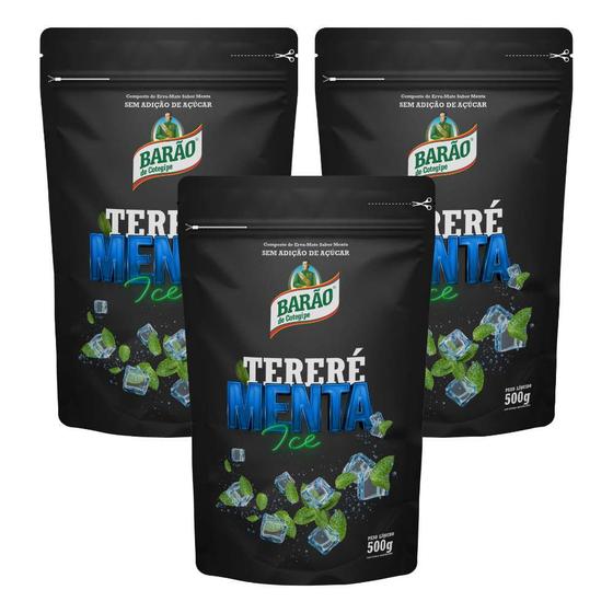 Imagem de Kit 3 Erva Black Tereré Menta Ice Premium Barão 500g cada