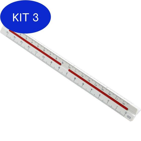 Imagem de Kit 3 Escalímetro Triangular Modelo Me-15 Mini 15cm Trident