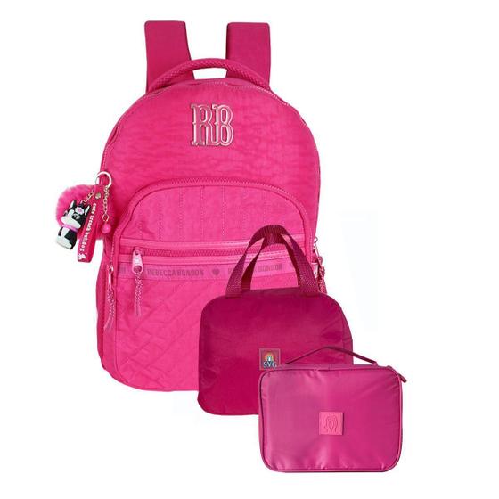 Imagem de Kit 3 Escolar Mochila Costas Lancheira E Estojo Rosa Juvenil