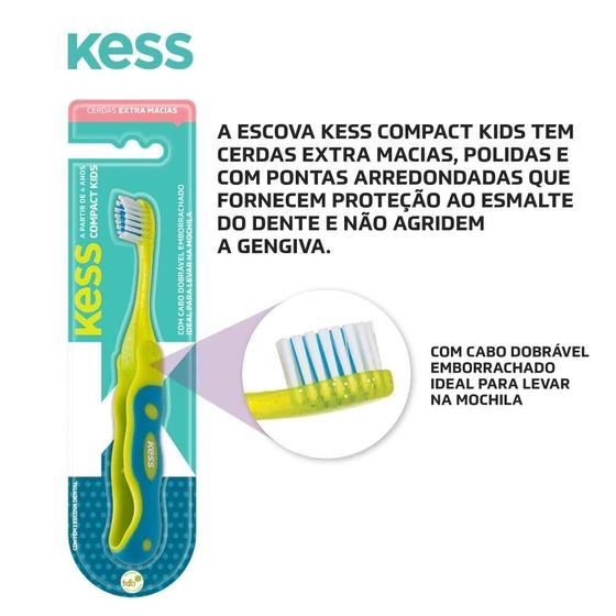 Imagem de Kit 3 Escovas Dentais Infantil Kess Compact Kids Verde