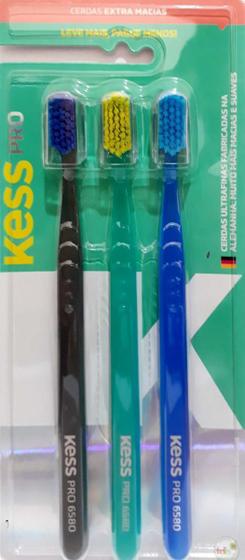 Imagem de Kit 3 Escovas Dental Extra Macias Vd Pt Kess Pro 6580