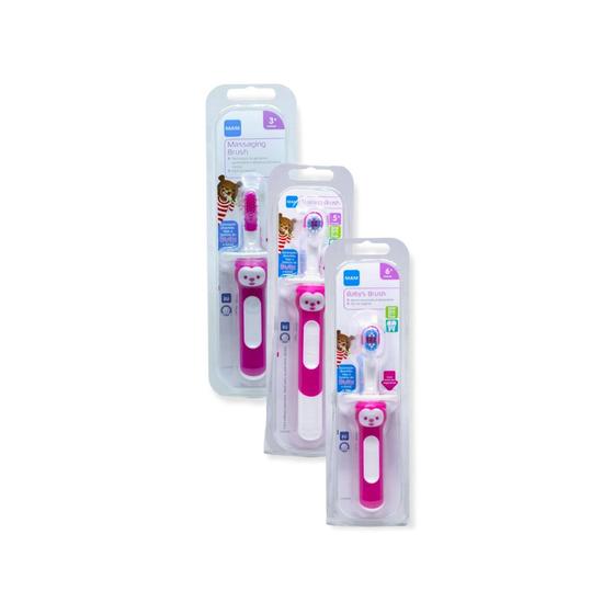 Imagem de Kit 3 escovas mam de dentes macia infantil para bebes massageadora cabo ergonomico