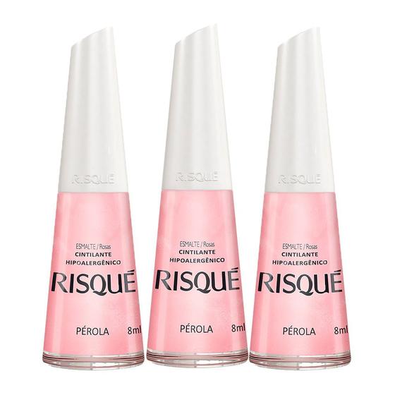 Imagem de Kit 3 Esmalte Risqué Cor Pérola Hipoalergênico Cintilante com 8ml