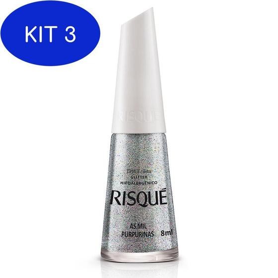 Kit 3 Esmalte Risqué Efeito Glitter As Mil Purpurinas 8ml - Risque ...