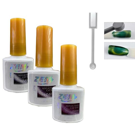 Imagem de Kit 3 Esmaltes Em Gel Led Uv Nail Arte Unhas + Imã Decoração