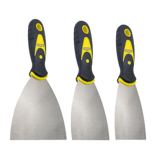 Imagem de Kit 3 Espátula 4, 3 ou 2 pol Pedreiro Gesseiro Pintor Massa Corrida Obra Cabo Emborrachado Multiuso Drywall e Trincas