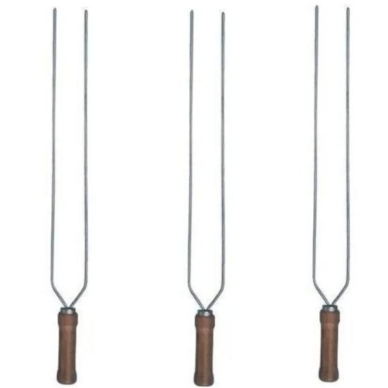 Kit 3 Espetos Duplo De Churrasco Cabo Madeira Lamina de Aço Menor preço em Kit 3 Espetos Duplo De Churrasco Cabo Madeira Lamina de Aço