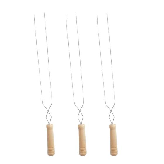 Imagem de Kit 3 Espetos Duplo Inox Com Cabo Churrasco Churrasqueira