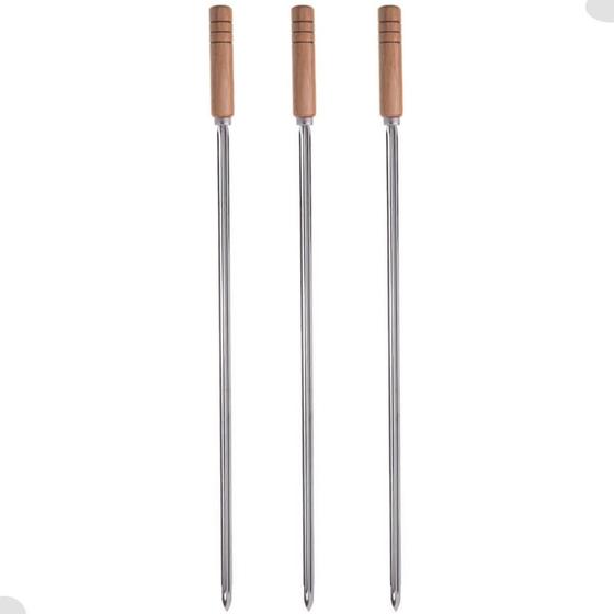 Imagem de Kit 3 Espetos Simples para Churrasco Domama com Lâmina em Aço Inox e Cabo de Madeira 85cm