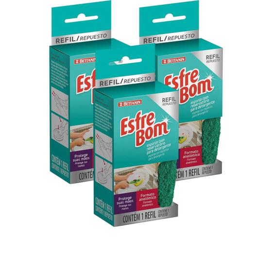 Imagem de Kit 3 Esponja Com Reservatório Para Detergente EsfreBom