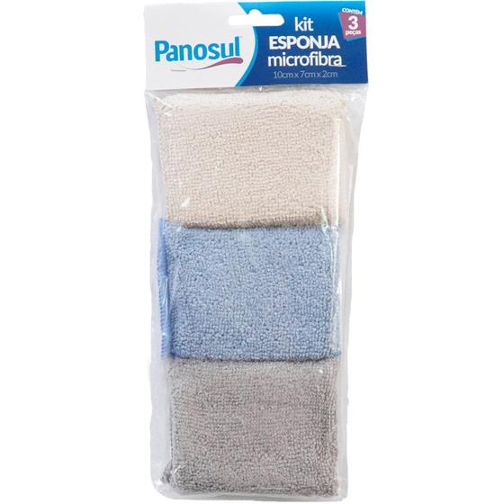 Imagem de Kit 3 Esponjas Microfibra Multiuso para Limpeza 10x7x2cm