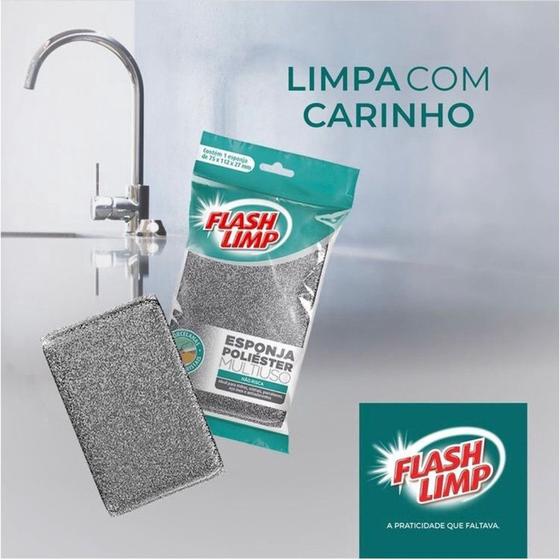 Imagem de Kit 3 esponjas multiuso poliéster flash limp