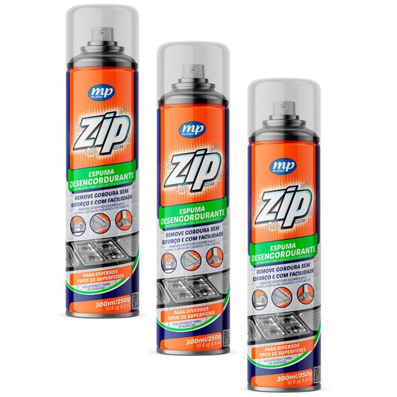 Imagem de Kit 3 Espuma Desengordurante Zip Clean 300Ml - My Place