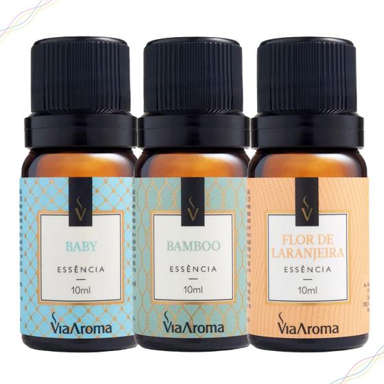 Imagem de Kit 3 Essências Via Aroma - 10ml - Baby, Bamboo e Flor de Laranjeira