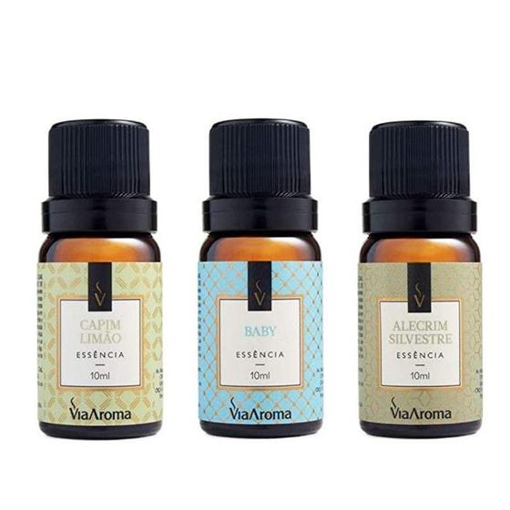 Imagem de Kit 3 Essências Via Aroma De Aromatizador Aromaterapia 10ml - Capim Limão, Alecrim Silvestre e Baby