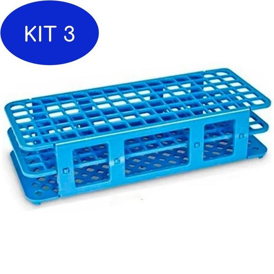 Imagem de Kit 3 Estante Plástica Cor Azul Com 90 Furos Para Tubos 13Mm