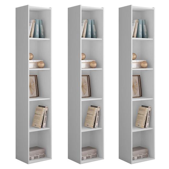 Imagem de Kit 3 Estantes Livreiro Organizador Multiuso Janaína 5 Nichos Branco - Desk Design