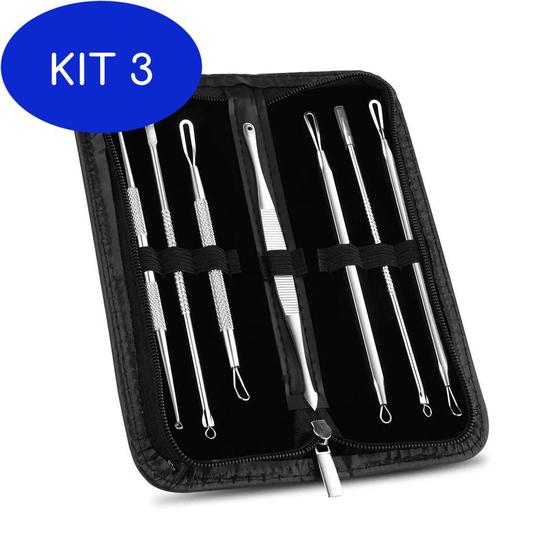 Imagem de Kit 3 Estojo Curetas 7 Peças Inox Cravos Espinhas