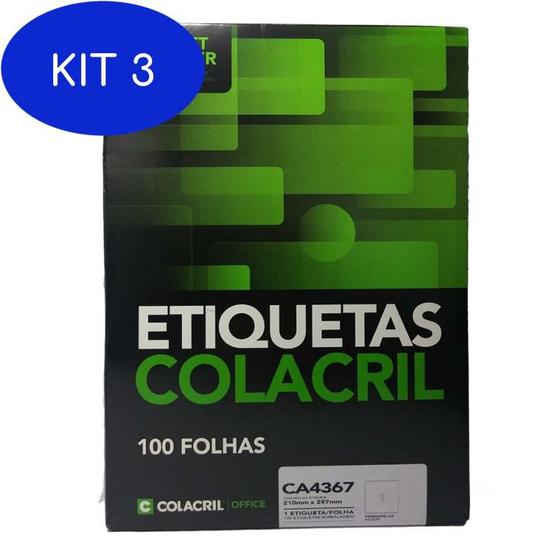 Imagem de Kit 3 Etiqueta A4 CA4367 210x297mm Colacril 100 Folhas