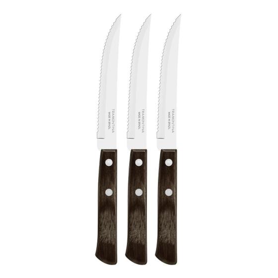 Imagem de Kit 3 Facas Churrasco Tramontina Polywood Inox Cabo Castanho