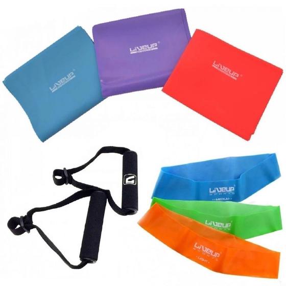 Imagem de Kit 3 Faixas Elasticas + 2 Pegadores Confortavel + 3 Mini Band  Liveup Sports 