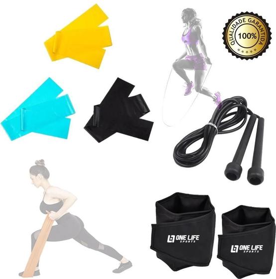 Imagem de Kit 3 Faixas Média, Forte E Extra + Caneleira 4 Kg + Corda