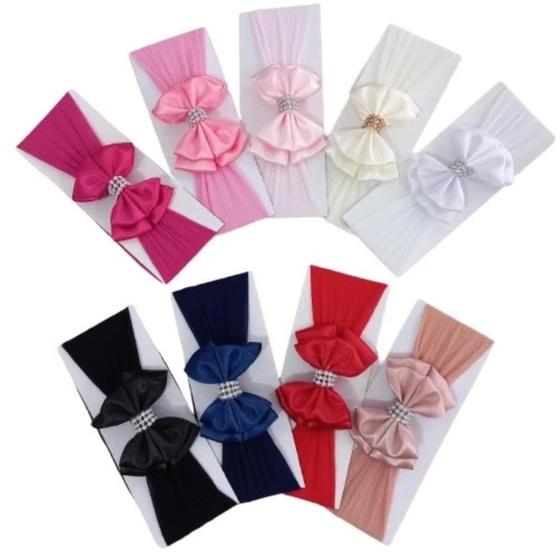 Imagem de Kit 3 Faixas para Cabelo com Laço Cetim Strass para Bebê Menina REF: 207