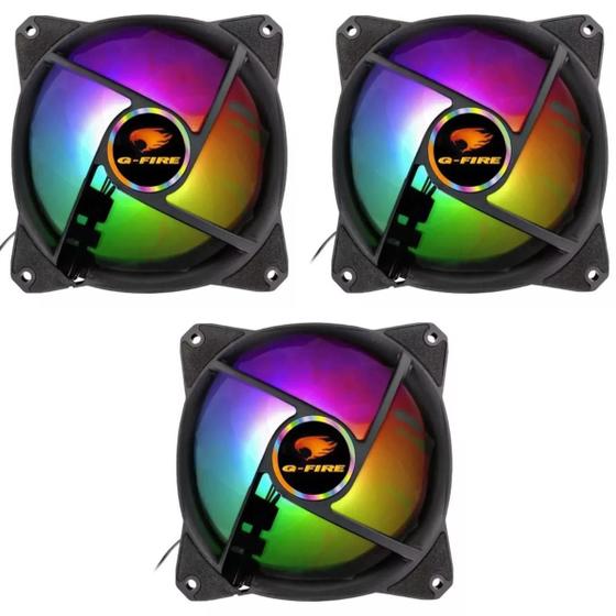 Imagem de Kit 3 Fan Gamer Led Multicolor Rgb 120mm