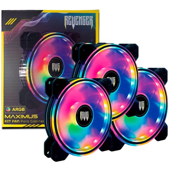 Imagem de Kit 3 Fans Cooler RGB Fans com 24 LEDs 120mm x 25mm Velocidade 1300rpm Rolamento Hidráulico