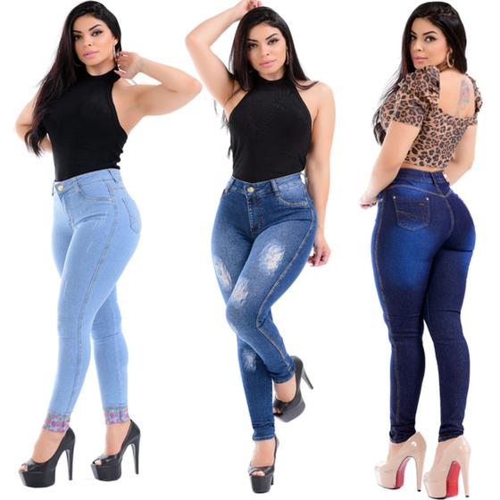 Imagem de Kit 3 Feminina Jeans Calça Levanta Bumbum