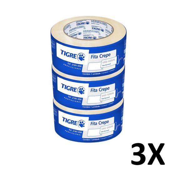 Imagem de Kit 3 Fita Crepe Uso Geral Pintura 48mmX50m Tigre