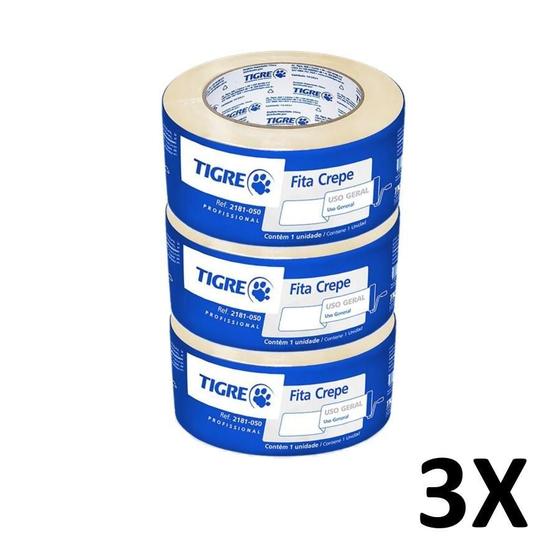 Imagem de Kit 3 Fita Crepe Uso Geral Pintura 48Mmx50M Tigre