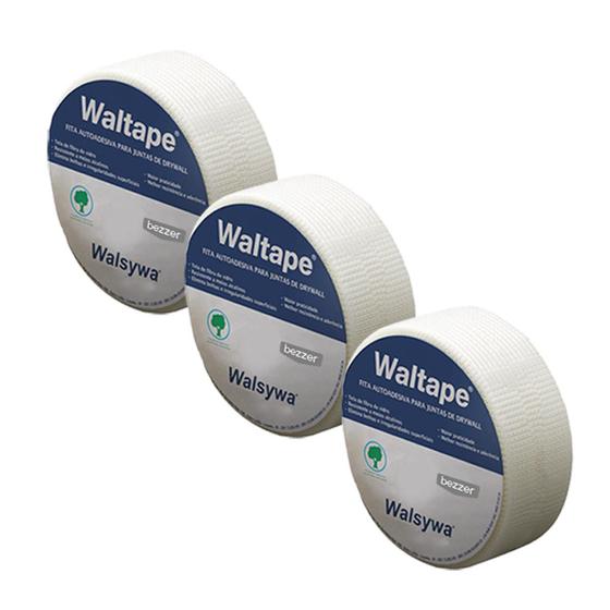 Imagem de Kit 3 Fita Telada Autoadesiva para Juntas Trincas Gesso e Drywall 45m x 48mm em fibra de Vidro