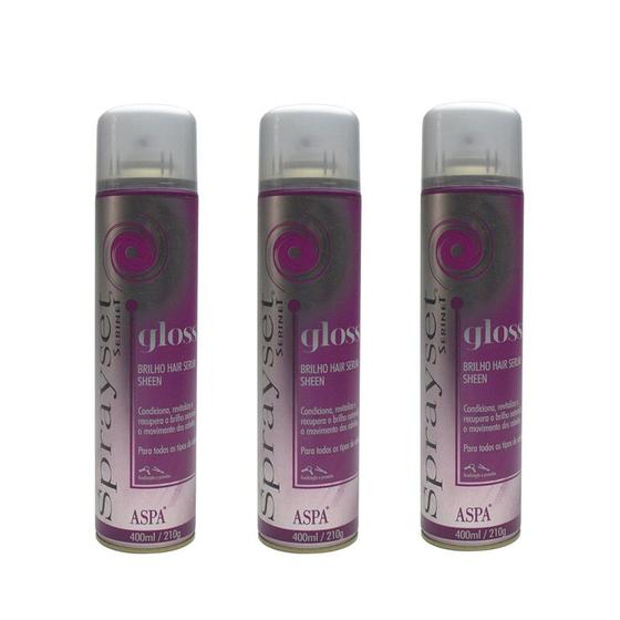 Imagem de Kit 3 Fixadores Brilho Capilar Serum Gloss Sprayset 400ml