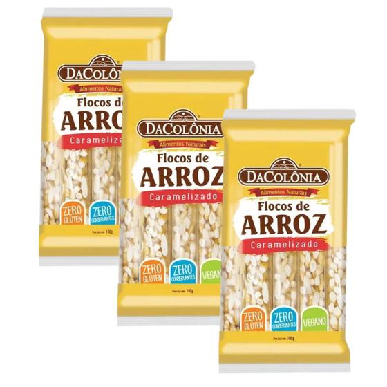 Imagem de Kit 3 Flocos de Arroz Caramelizados Dacolônia 100g