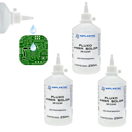 Imagem de Kit 3 Fluxo Para Solda Liquido 250ml No Clean Profissional Implastec Eletrônicos