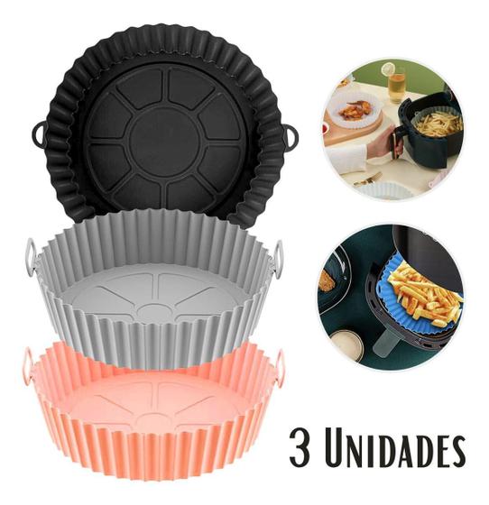 Imagem de Kit 3 Forma Forro Air Fryer Micro-Ondas Fritadeira Alça