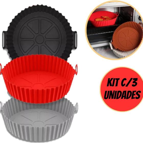 Imagem de Kit 3 Forma Silicone Air Fryer Forno Microondas Fritadeira