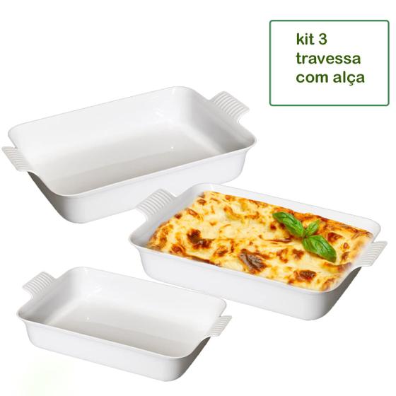 Imagem de Kit 3 Forma Travessa Com Alça Le Chef Branca Para Massas