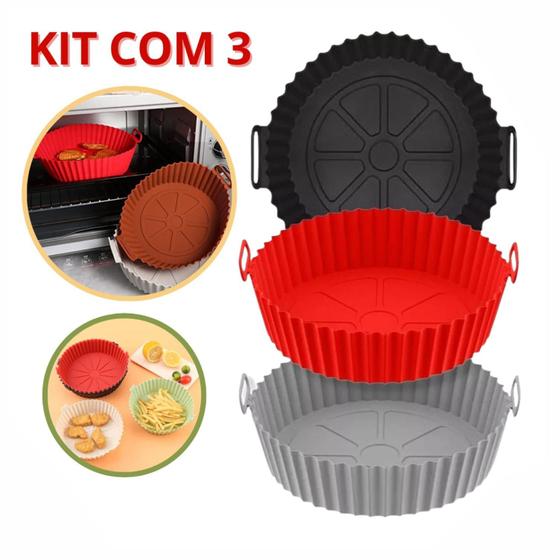 Imagem de Kit 3 Formas de Silicone Forro Air Fryer Fritadeira Elétrica Antiaderente