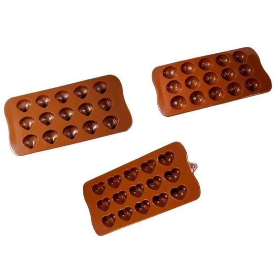 Imagem de Kit 3 Formas Silicone Chocolate Formato Coração Concha e Red