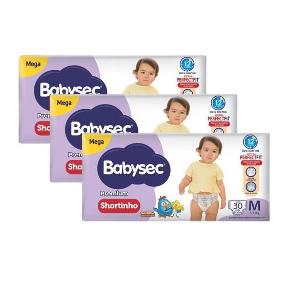Imagem de Kit 3 Fralda Shortinho Babysec Premium Tamanho M com 30 Fraldas Descartáveis